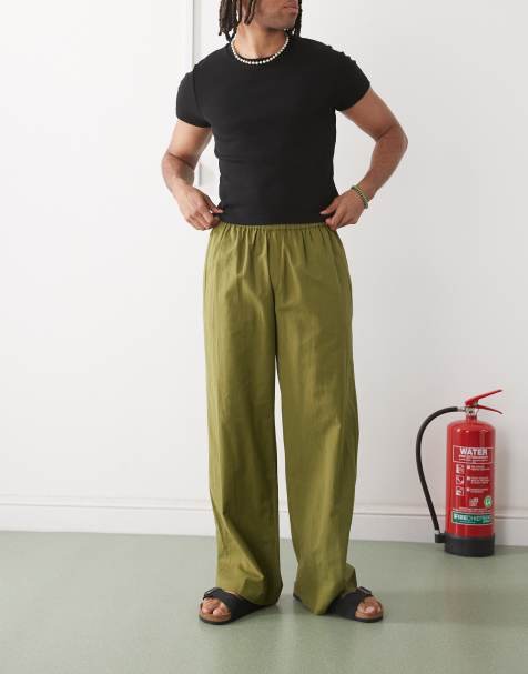 COLLUSION – Gewebte Relaxed-Fit-Hose in Khaki mit Leinenanteil - view 1