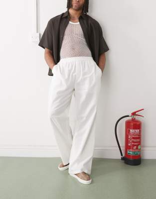 Gewebte Relaxed-Fit-Hose in Weiß mit Leinenanteil Weiß 2XL