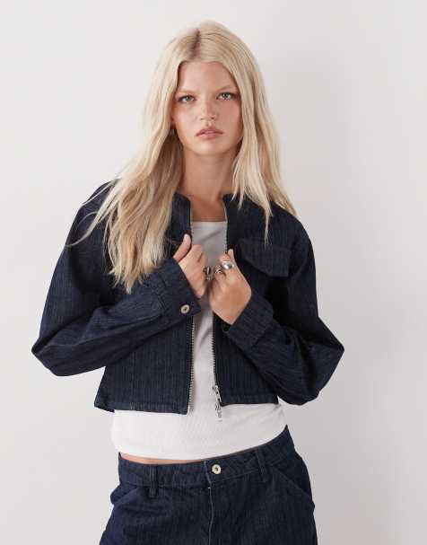 COLLUSION - Giacca aderente in denim blu a righe anni '90 in coordinato - view 1