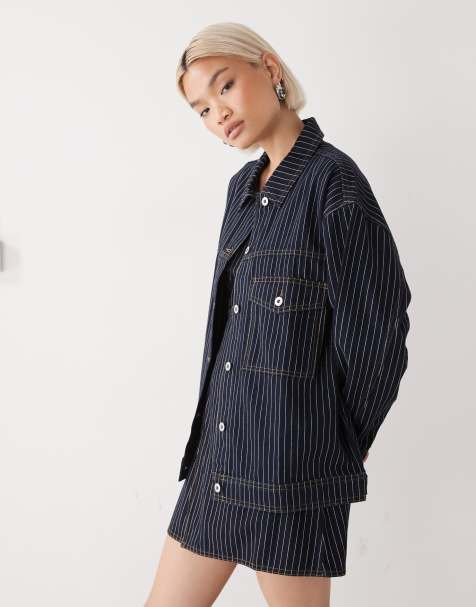 COLLUSION - Giacca in denim blu a righe in coordinato - view 1