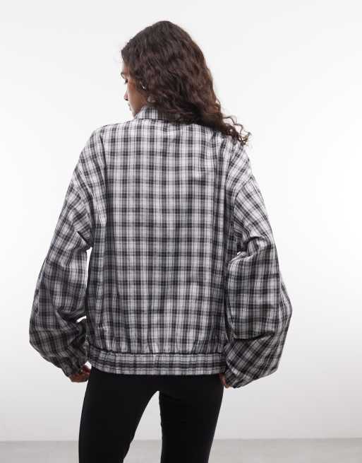 COLLUSION - Giacca sportiva in nylon con collo a imbuto a quadri in coordinato, 4 di 4