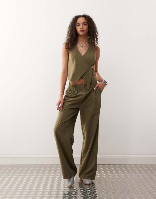 COLLUSION - Gilet de tailleur d'ensemble habillé coupe ajustée - Kaki, 3 de 4
