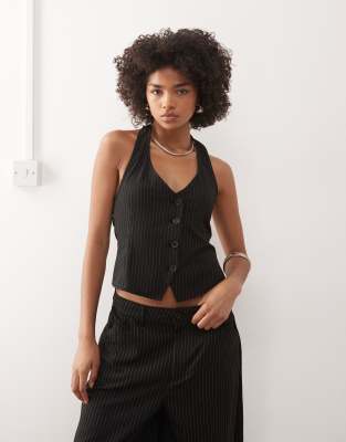 COLLUSION - Gilet de tailleur style années 90 à fines rayures-Noir