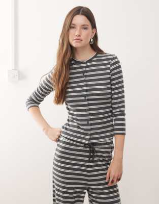 Gilet d'ensemble boutonné à rayures-Multicolore L