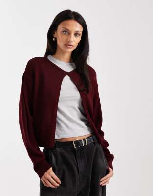Gilet en maille avec bouton unique - Rouge cerise XS