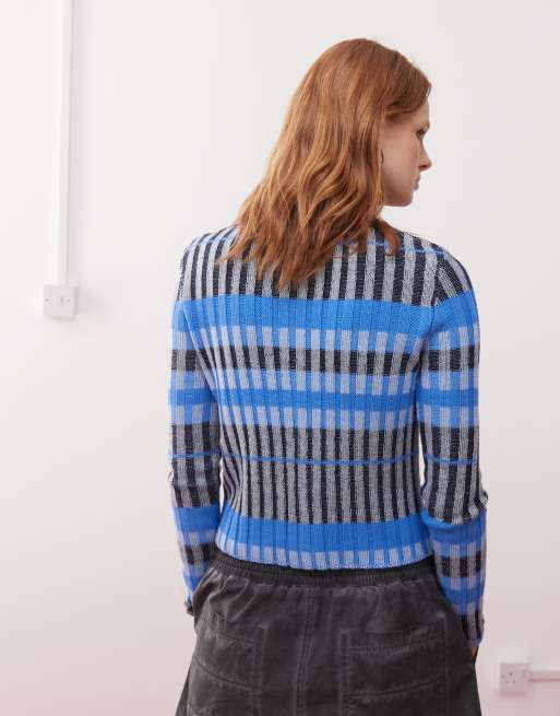 COLLUSION - Gilet rayé à côtes plates - Bleu, 4 de 4