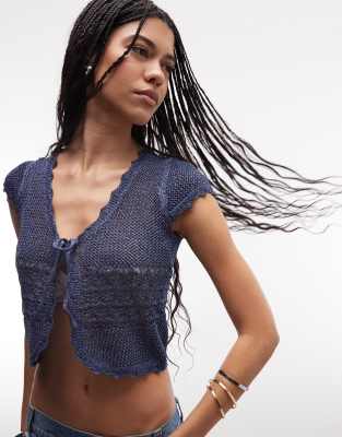Gilet scintillant au crochet avec liens devant-multicolore L