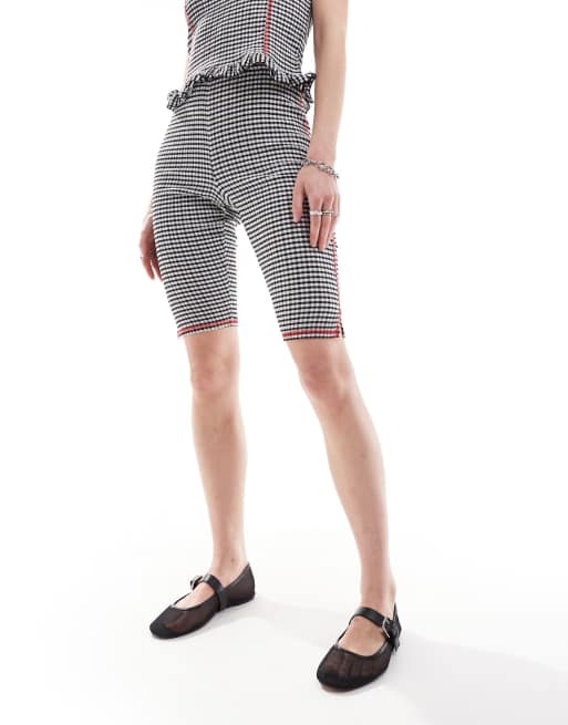【Sinoon】 Gingham Capri Pants 2色 Gingham Capri Pants for Women Elastic Waist Mid Rise Skinny