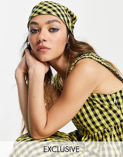 COLLUSION gingham head scarf in yellow & black