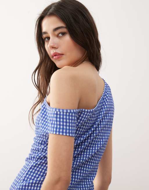 blue gingham off the shoulder dress Veronica Beard Sylviani Floral Midi Dress | Ice Blue Multi main image 0