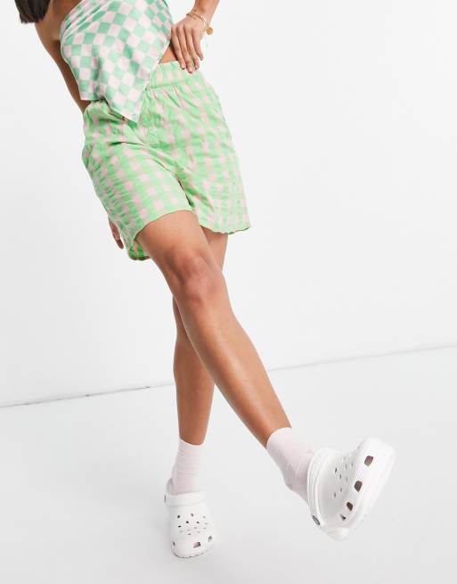 COLLUSION gingham seersucker shorts in green and pink | ASOS