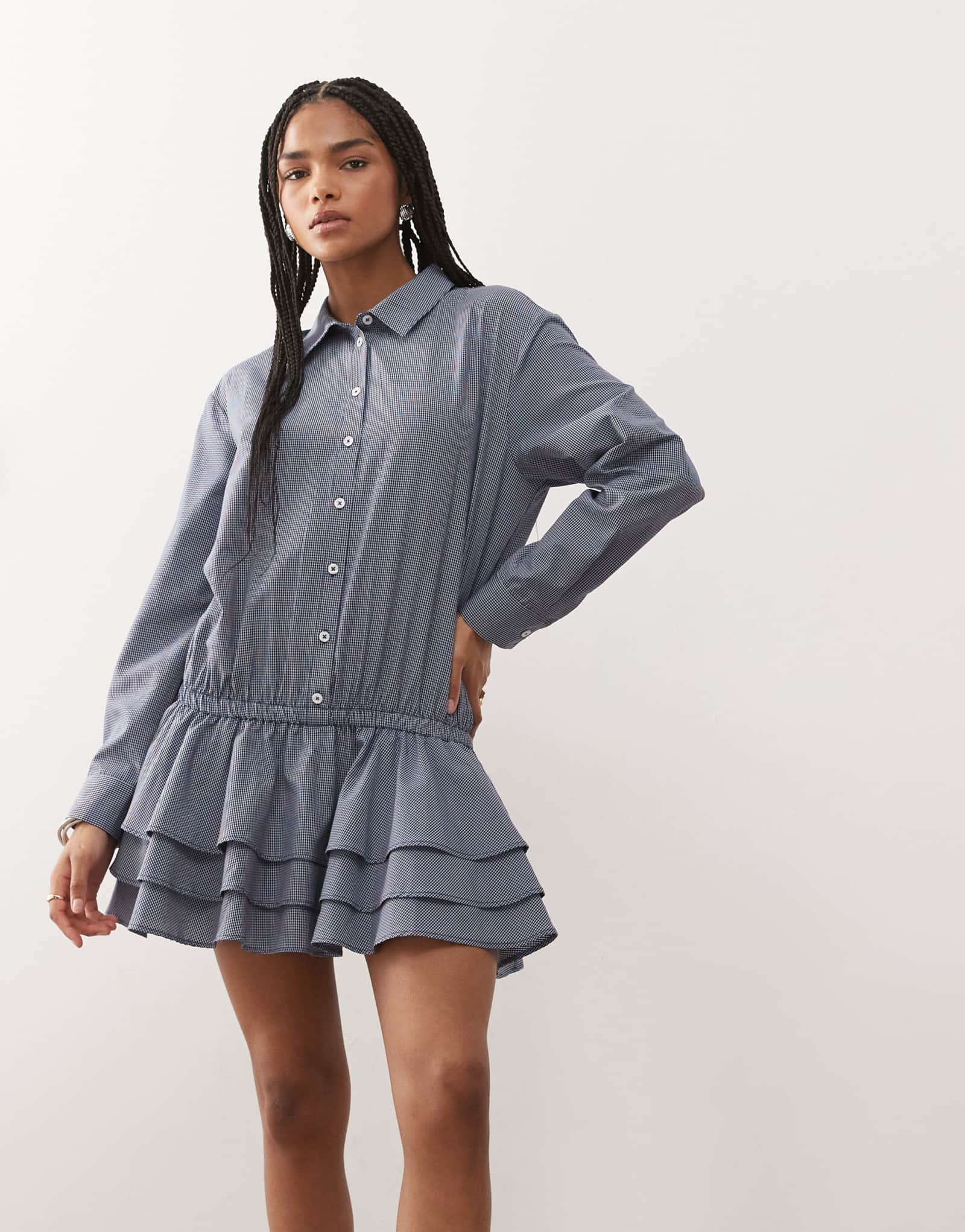 Синее платье-рубашка в клетку COLLUSION