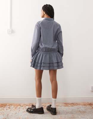 Collusion Gingham Shirt Dress In Blue
