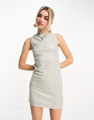 COLLUSION glitter mini tank dress in silver