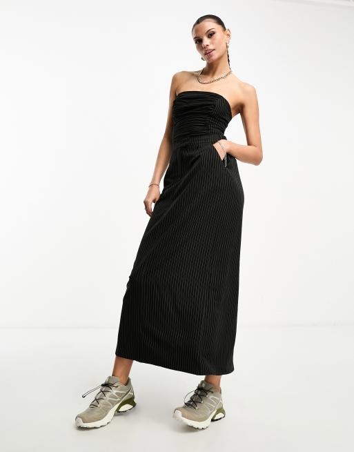 COLLUSION - Gonna lunga con spacco sul retro e taglio sartoriale nero gessato in coordinato