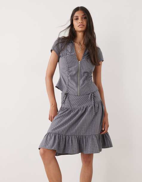 COLLUSION - Gonna midi blu a quadri - view 1