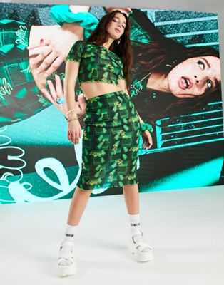 COLLUSION mesh photographic midi skirt co-ord in green - ASOS Price Checker