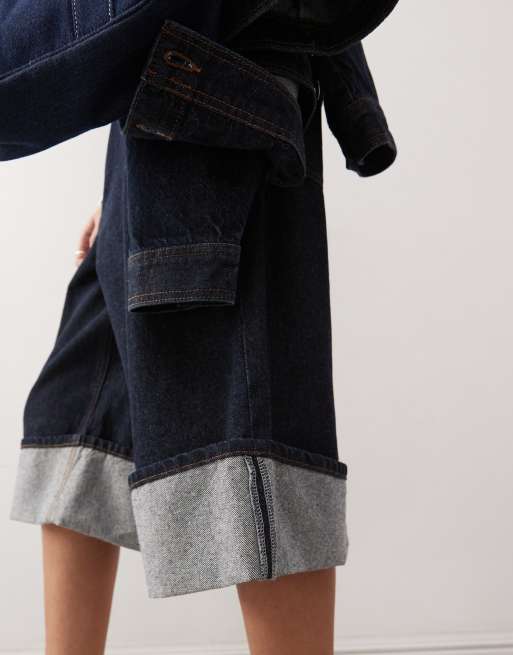 COLLUSION - Gonna pantalone di jeans rinse wash con risvolti, 2 di 5
