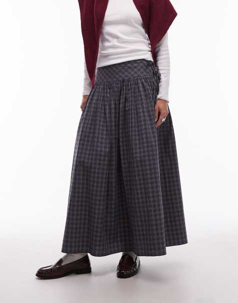 COLLUSION - Grå midinederdel med indsyede detaljer og tern - view 1