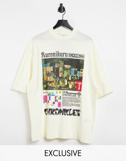 COLLUSION – Gräddvit t-shirt med tryck