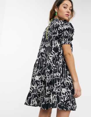 collusion check print smock dress