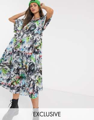 collusion check print smock dress