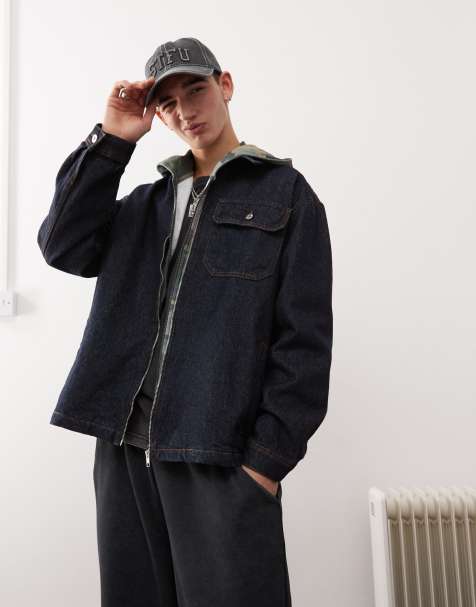 COLLUSION – Granatowa zapinana na zamek koszula jeansowa - view 1