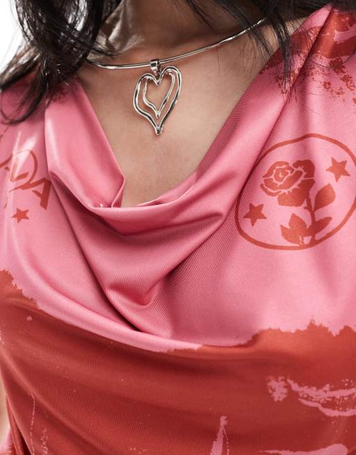 COLLUSION graphic cowl neck vest in pink, 3 of 4