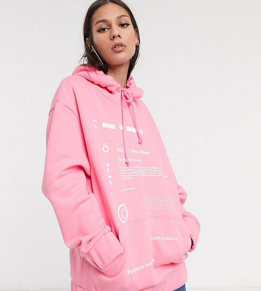 COLLUSION graphic printed oversized hoodie in pink