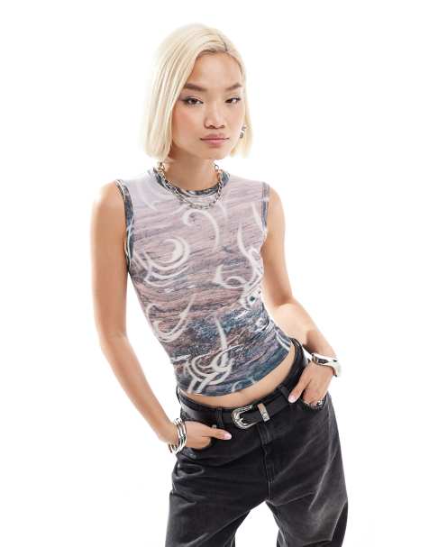 COLLUSION  graphic printed vest top in multi - view 1