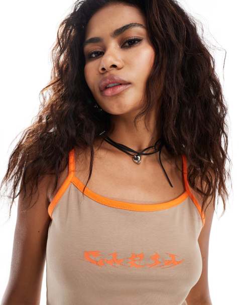 COLLUSION graphic square neck cami in brown - view 1