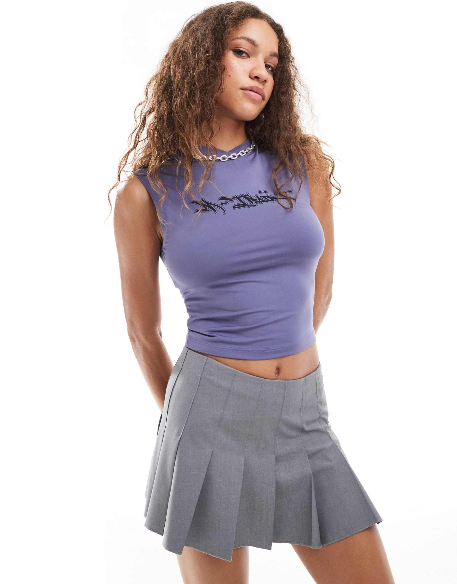 collusion graphic v-neck tank top in blue