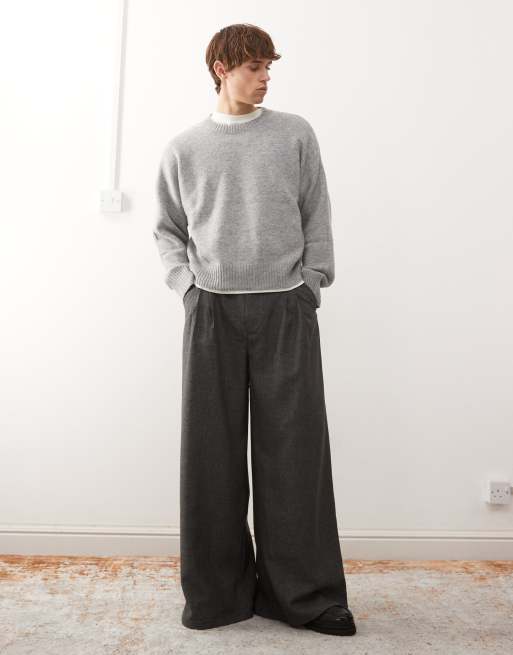 COLLUSION wide leg plaid pants in gray