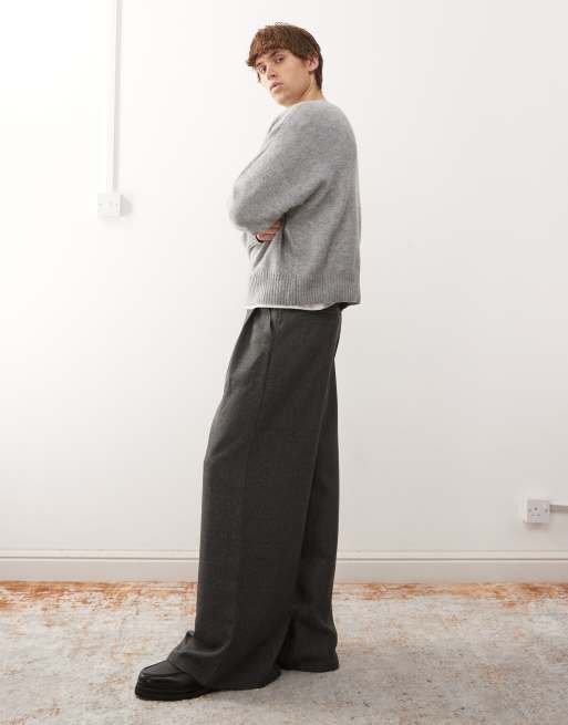 COLLUSION wide leg plaid pants in gray
