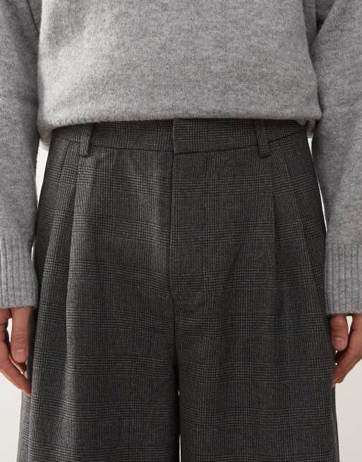 COLLUSION wide leg plaid pants in gray