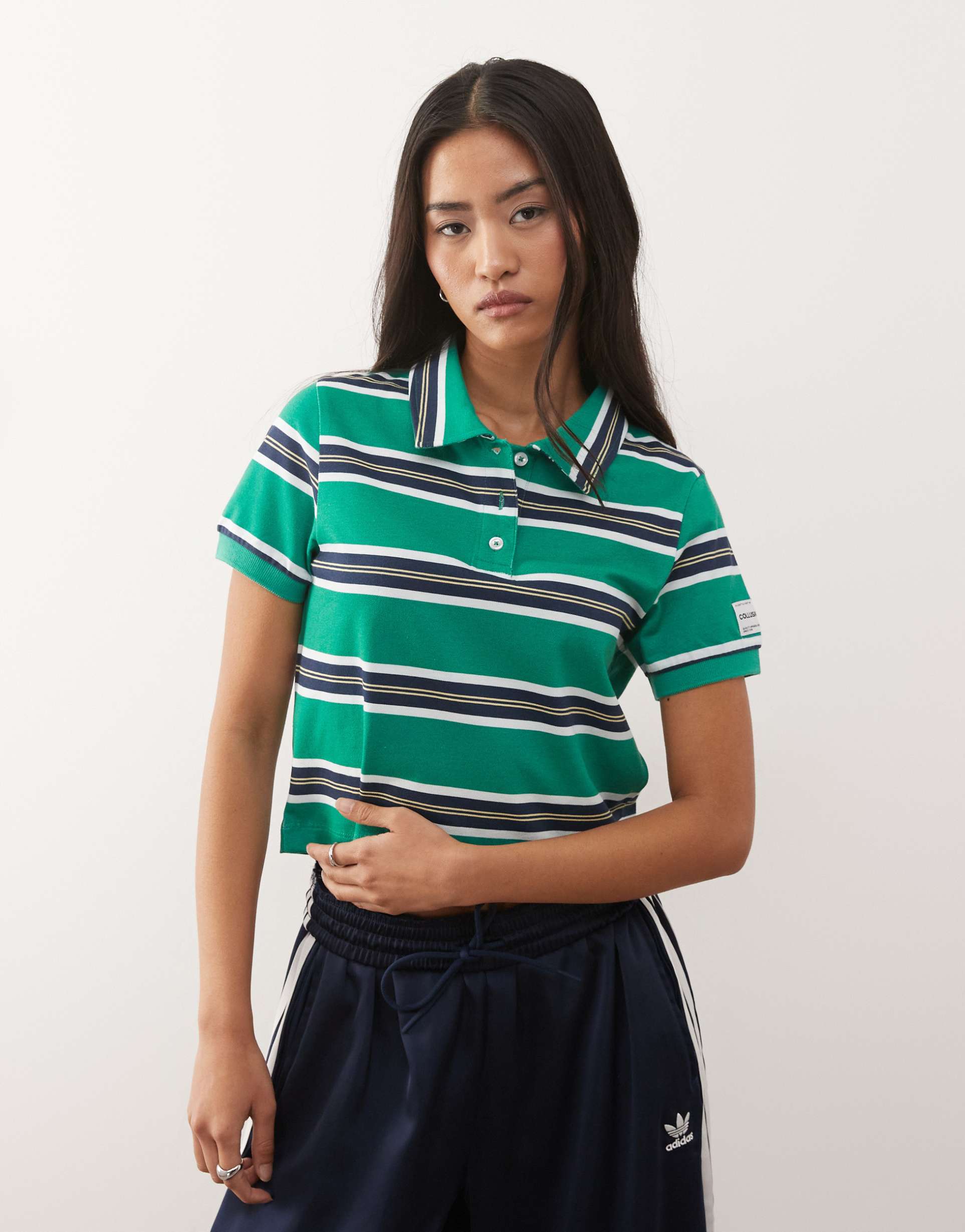collusion green stripe shrunken polo