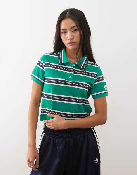 COLLUSION green stripe shrunken polo
