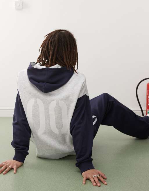 COLLUSION grey marl and navy blue boxy hoodie with print (part of a set)