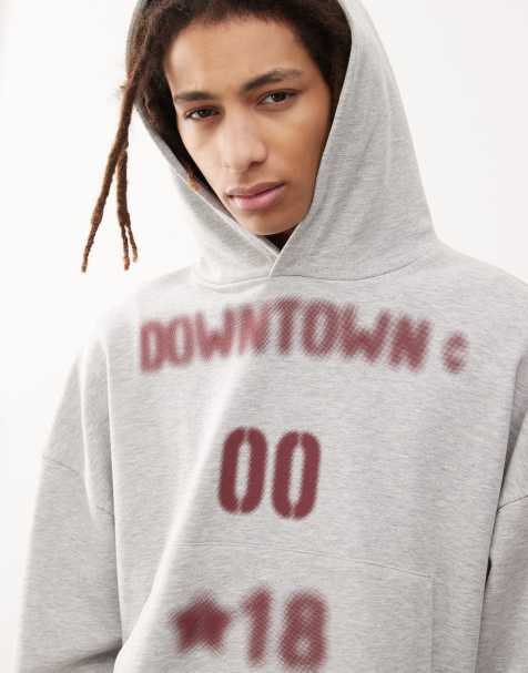 COLLUSION Grey marl boxy hoodie with burgundy print co-ord - view 1