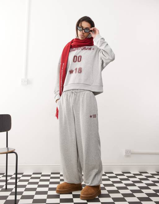 COLLUSION grey marl boxy hoodie with burgundy print (part of a set), 3 of 4