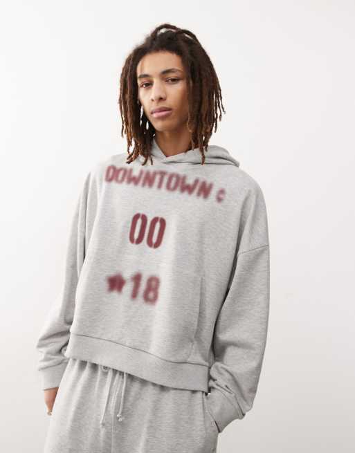 COLLUSION grey marl boxy hoodie with burgundy print (part of a set), 4 of 4