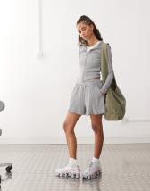 COLLUSION sporty shorts co ord with bow detail in pink stripe