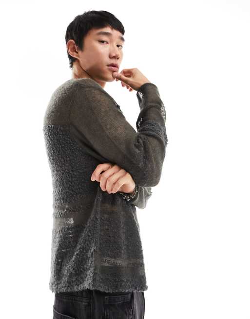 COLLUSION – Grobmaschiger Strickpullover in Grau mit Struktur