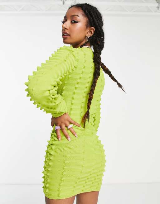 COLLUSION – Grön stickad bodycon-klänning med 3D-struktur, 2 av 4