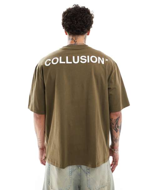 COLLUSION – Grön t-shirt i pikétyg med logga - view 1