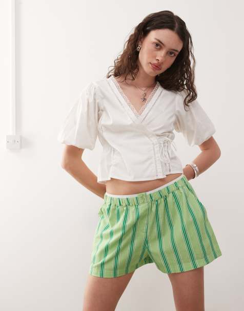 COLLUSION – Grönrandiga, vävda boxershorts - view 1