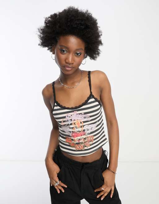 COLLUSION grunge printed stripe singlet in mono 
