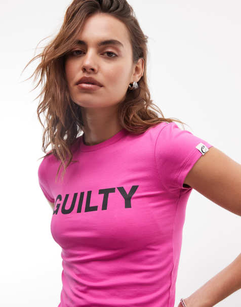 COLLUSION guilty slogan graphic baby tee in pink - view 1