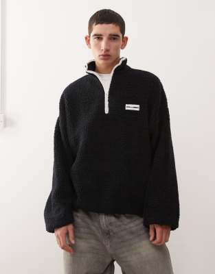 Collusion COLLUSION Half zip borg fleece in black