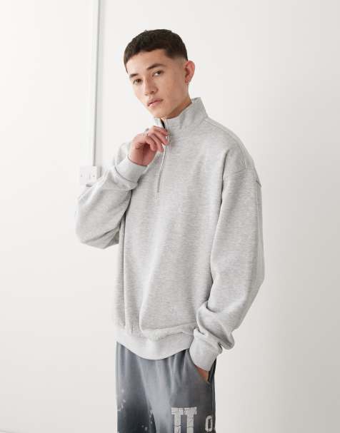 COLLUSION half zip funnel neck in gray heather - view 1